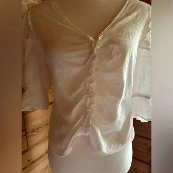 Anthropologie puff sleeved front gathered peasant white blouse size medium​ - Picture 3 of 6